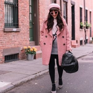 Topshop Pink Alicia Cocoon Boucle Coat